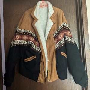 Aztec Tribal Boho Shearling Jacket